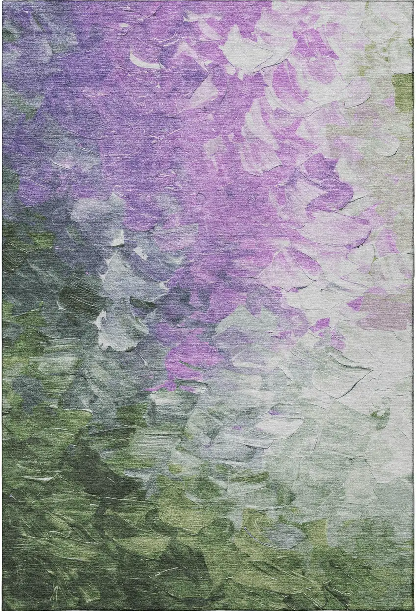 Purple Green And Ivory Abstract Washable Area Rug With UV Protection Photo 3