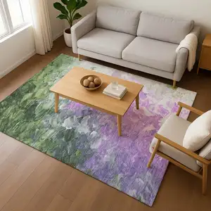 Photo of Purple Green And Ivory Abstract Washable Area Rug With UV Protection