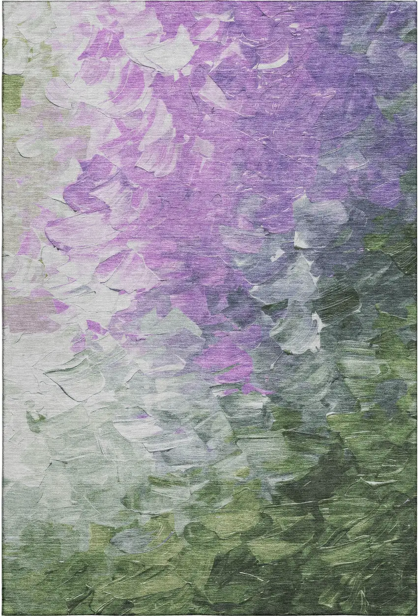 Purple Green And Ivory Abstract Washable Area Rug With UV Protection Photo 1