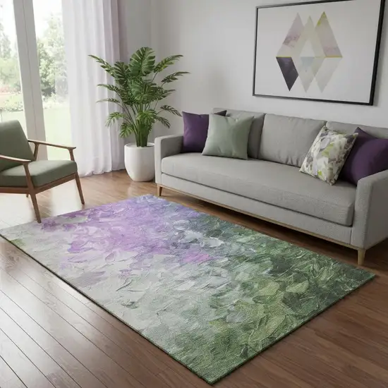 Purple Green And Ivory Abstract Washable Area Rug With UV Protection Photo 2