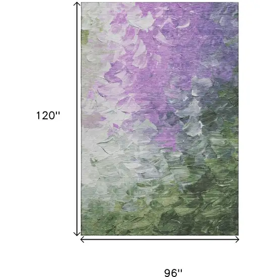 Purple Green And Ivory Abstract Washable Area Rug With UV Protection Photo 8