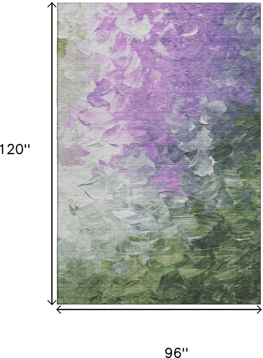 Purple Green And Ivory Abstract Washable Area Rug With UV Protection Photo 8