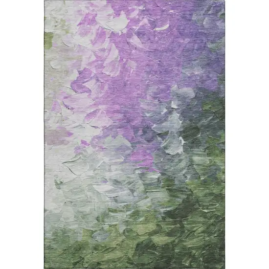 Purple Green And Ivory Abstract Washable Area Rug With UV Protection Photo 1