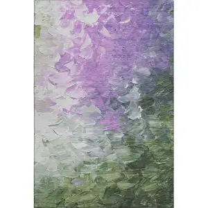 Photo of Purple Green And Ivory Abstract Washable Area Rug With UV Protection