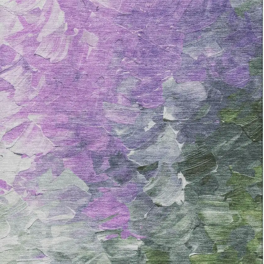Purple Green And Ivory Abstract Washable Area Rug With UV Protection Photo 2