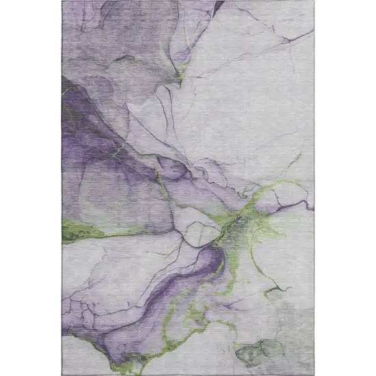 Purple Green And Ivory Abstract Washable Area Rug With UV Protection Photo 1