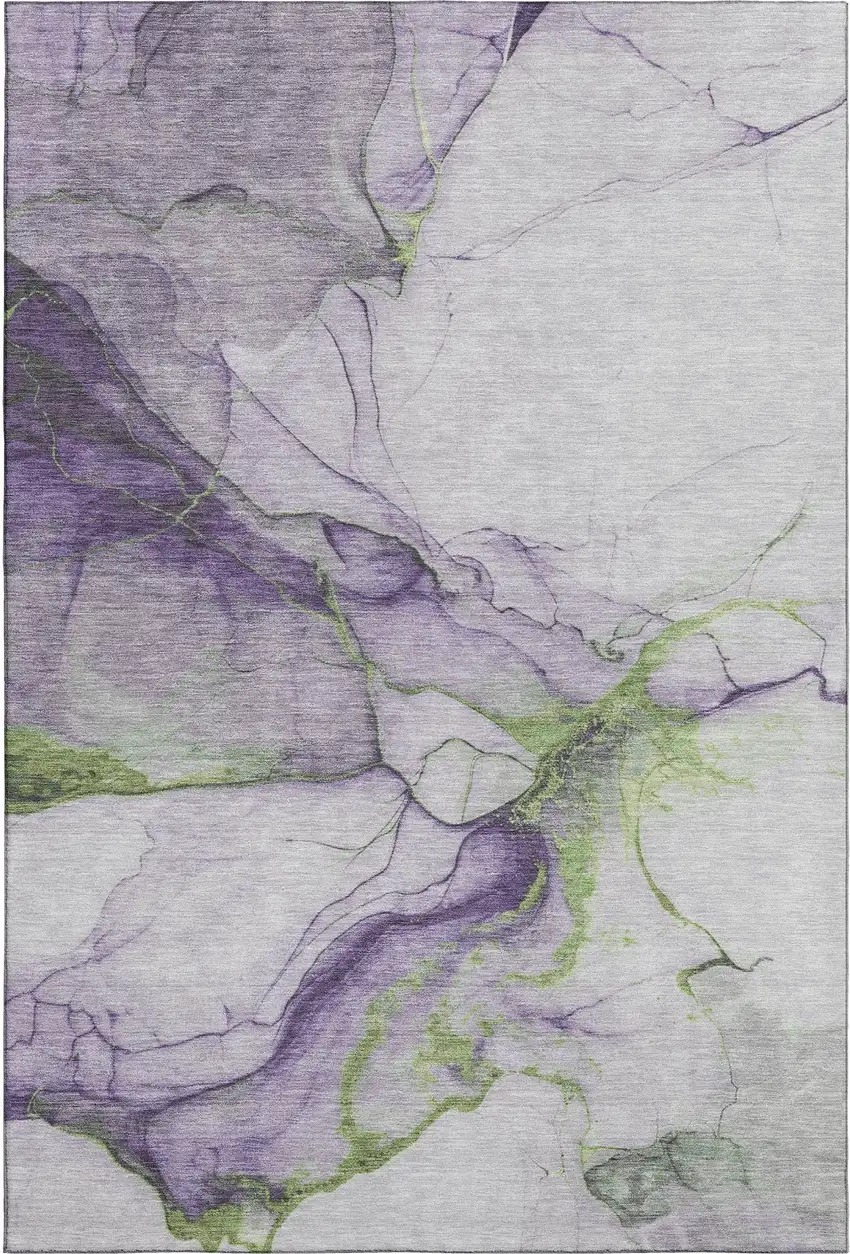 Purple Green And Ivory Abstract Washable Area Rug With UV Protection Photo 1