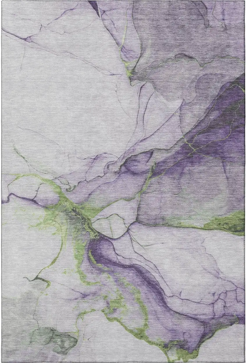 Purple Green And Ivory Abstract Washable Area Rug With UV Protection Photo 3