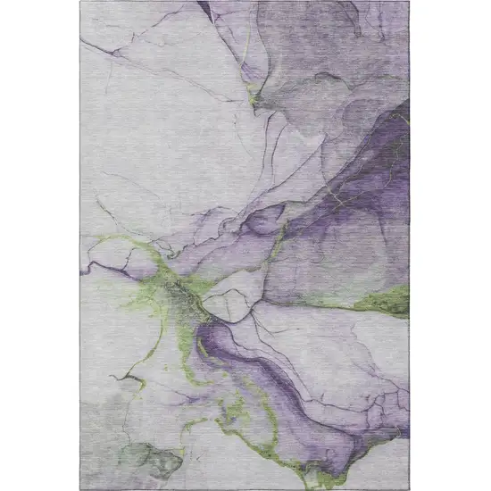 Purple Green And Ivory Abstract Washable Area Rug With UV Protection Photo 3