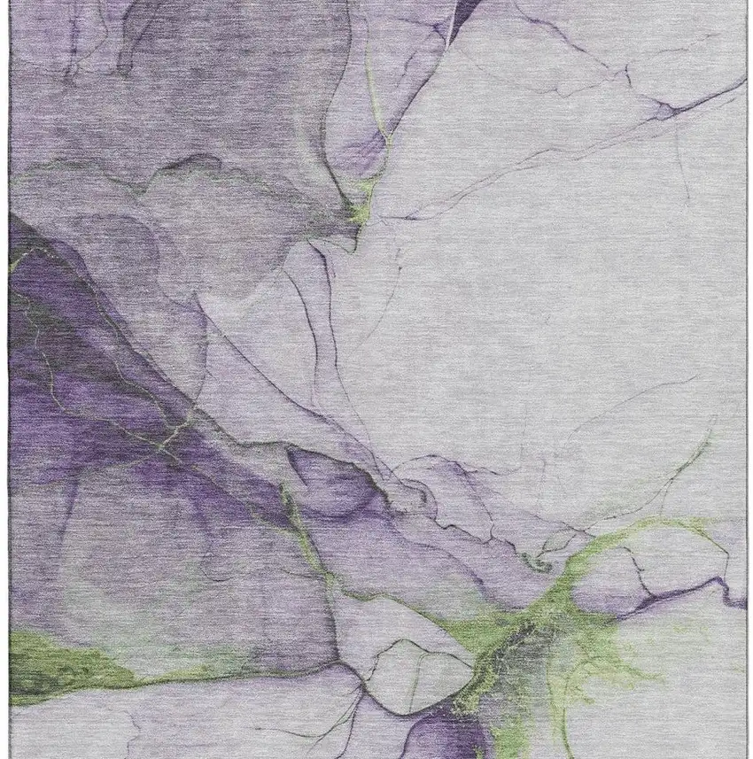 Purple Green And Ivory Abstract Washable Area Rug With UV Protection Photo 3