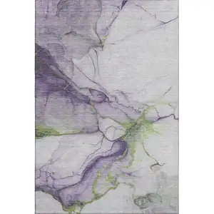 Photo of Purple Green And Ivory Abstract Washable Area Rug With UV Protection