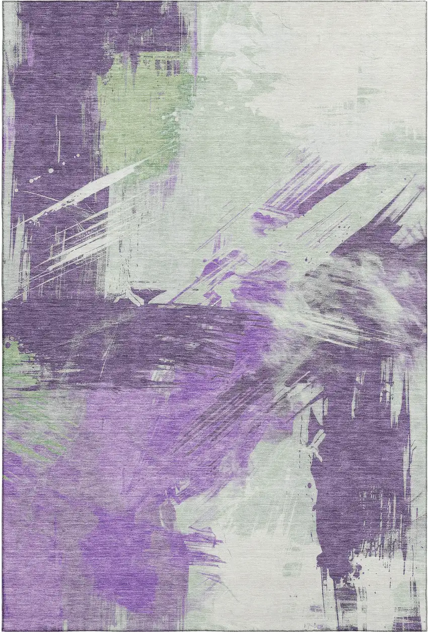 Purple Green And Ivory Abstract Washable Area Rug With UV Protection Photo 4
