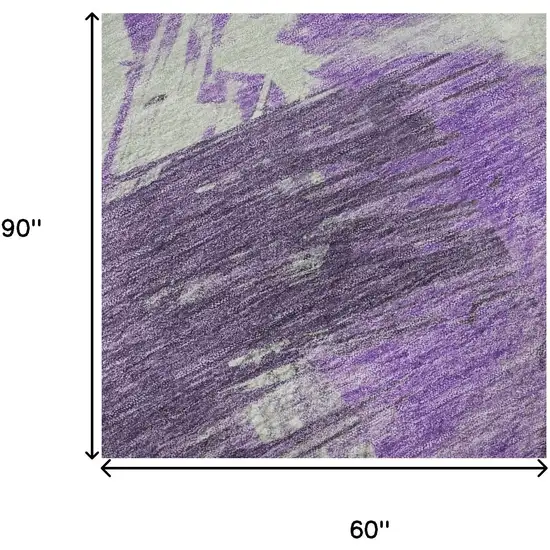 Purple Green And Ivory Abstract Washable Area Rug With UV Protection Photo 8