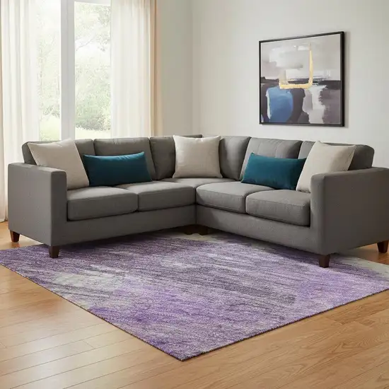 Purple Green And Ivory Abstract Washable Area Rug With UV Protection Photo 2