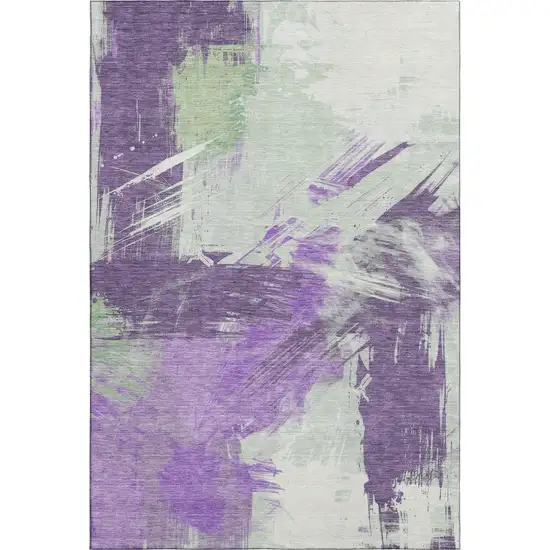 Purple Green And Ivory Abstract Washable Area Rug With UV Protection Photo 4
