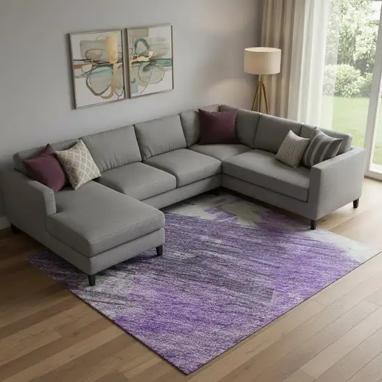 Purple Green And Ivory Abstract Washable Area Rug With UV Protection Photo 2