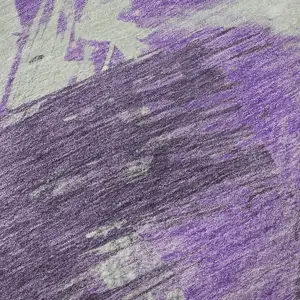 Photo of Purple Green And Ivory Abstract Washable Area Rug With UV Protection