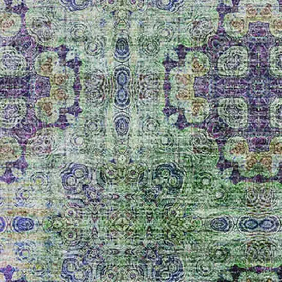Purple Green And Ivory Floral Medallion Washable Area Rug With UV Protection Photo 3