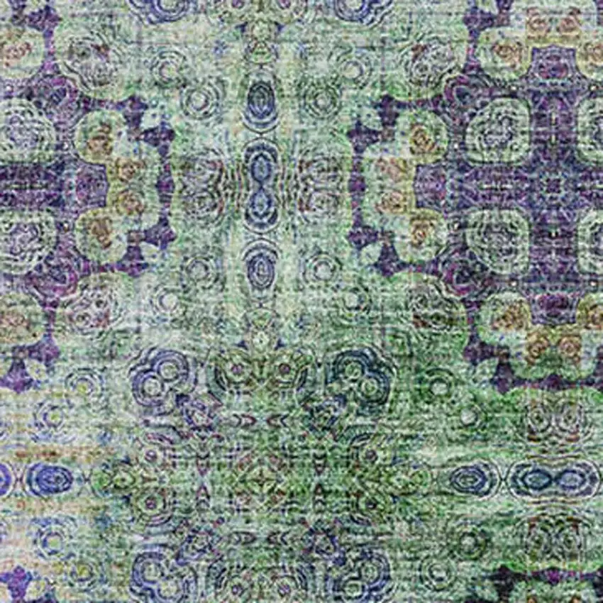 Purple Green And Ivory Floral Medallion Washable Area Rug With UV Protection Photo 3
