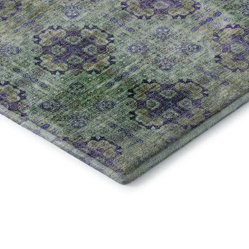 Purple Green And Ivory Floral Medallion Washable Area Rug With UV Protection Photo 8