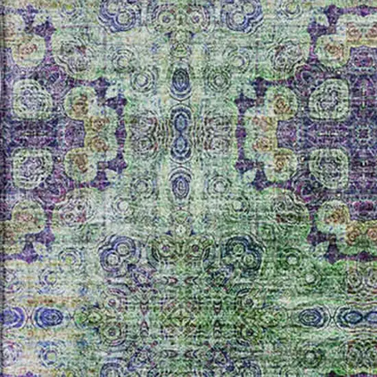 Purple Green And Ivory Floral Medallion Washable Area Rug With UV Protection Photo 3