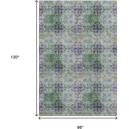 Purple Green And Ivory Floral Medallion Washable Area Rug With UV Protection Photo 3