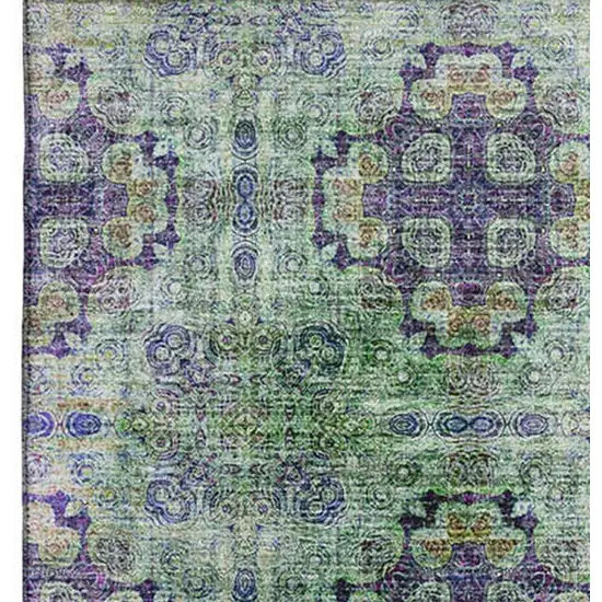 Purple Green And Ivory Floral Medallion Washable Area Rug With UV Protection Photo 4