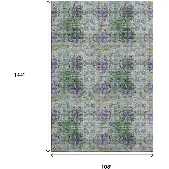 Purple Green And Ivory Floral Medallion Washable Area Rug With UV Protection Photo 3