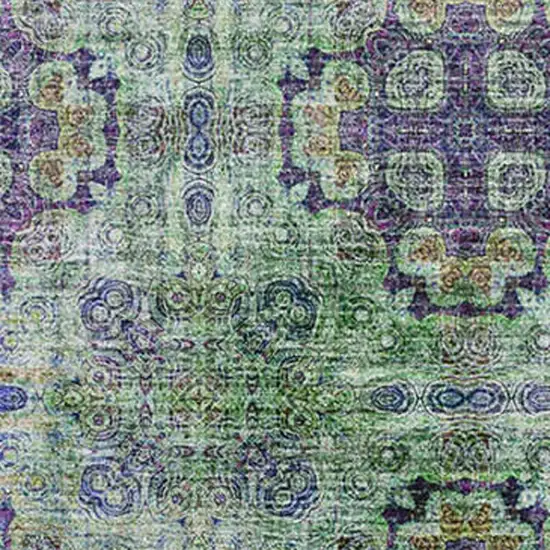 Purple Green And Ivory Floral Medallion Washable Area Rug With UV Protection Photo 3