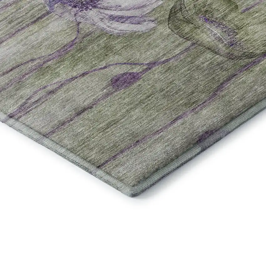 Purple Green And Ivory Floral Washable Area Rug With UV Protection Photo 7