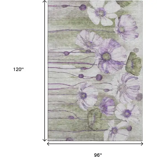 Purple Green And Ivory Floral Washable Area Rug With UV Protection Photo 3