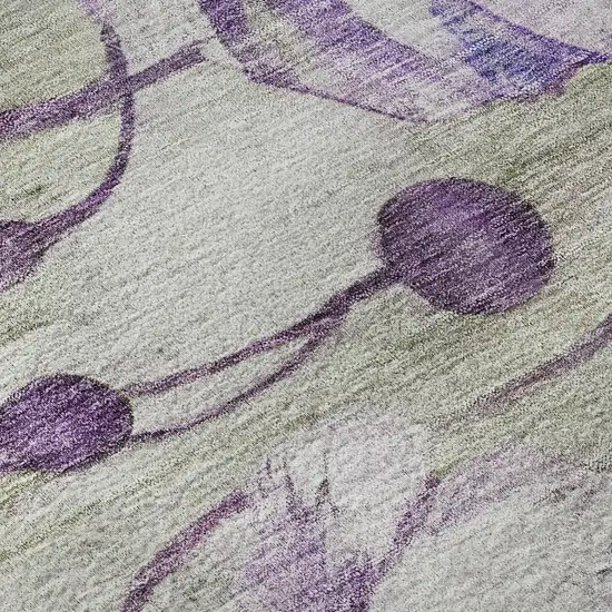 Purple Green And Ivory Floral Washable Area Rug With UV Protection Photo 9