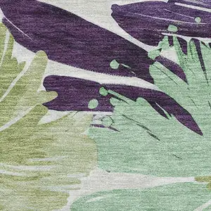 Photo of Purple Green And Ivory Floral Washable Area Rug With UV Protection