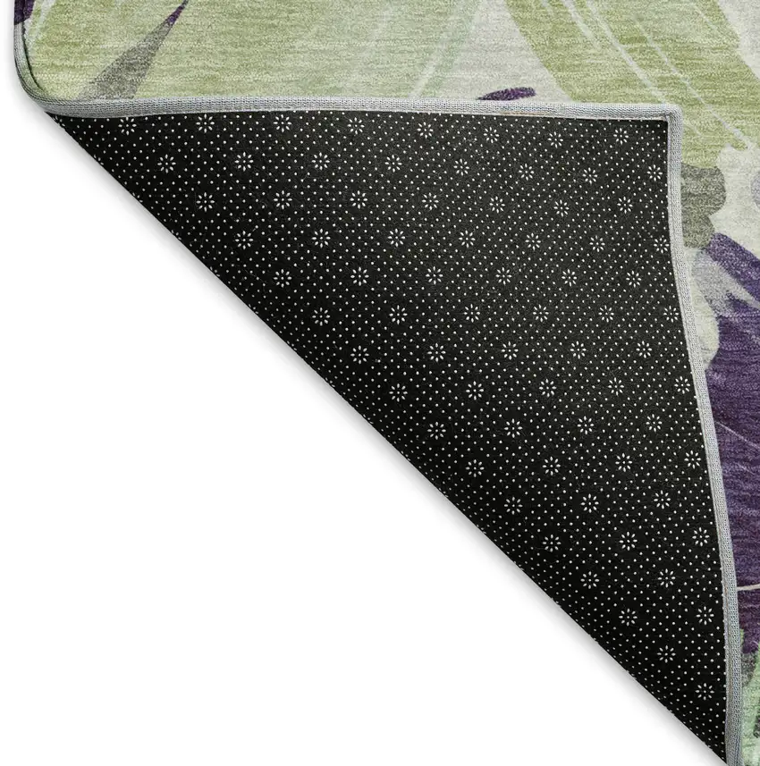 Purple Green And Ivory Floral Washable Area Rug With UV Protection Photo 6