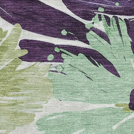Purple Green And Ivory Floral Washable Area Rug With UV Protection Photo 2