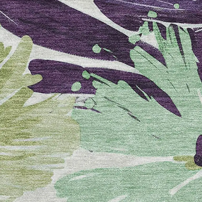 Purple Green And Ivory Floral Washable Area Rug With UV Protection Photo 2