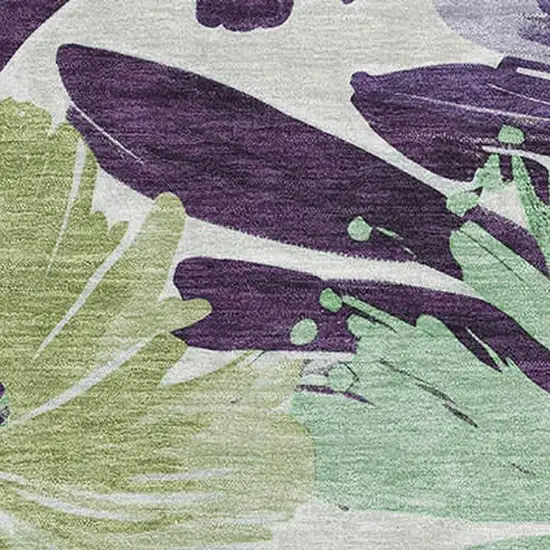 Purple Green And Ivory Floral Washable Area Rug With UV Protection Photo 2