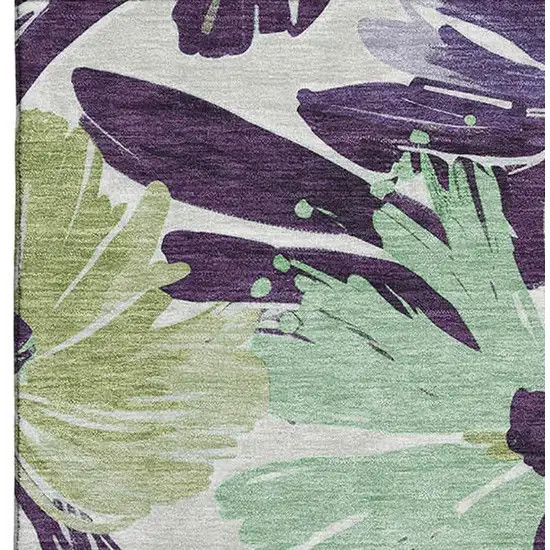 Purple Green And Ivory Floral Washable Area Rug With UV Protection Photo 3