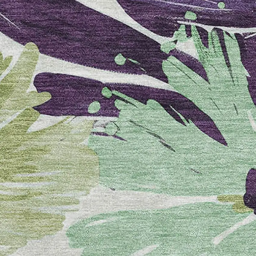 Purple Green And Ivory Floral Washable Area Rug With UV Protection Photo 2