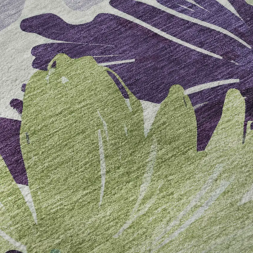 Purple Green And Ivory Floral Washable Area Rug With UV Protection Photo 9