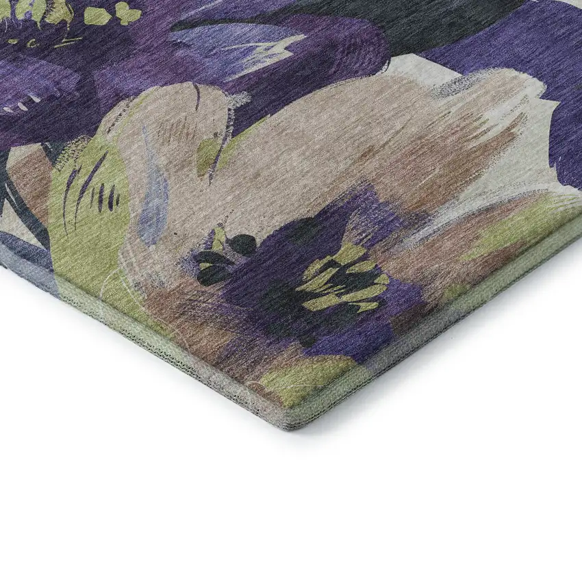 Purple Green And Ivory Floral Washable Area Rug With UV Protection Photo 7