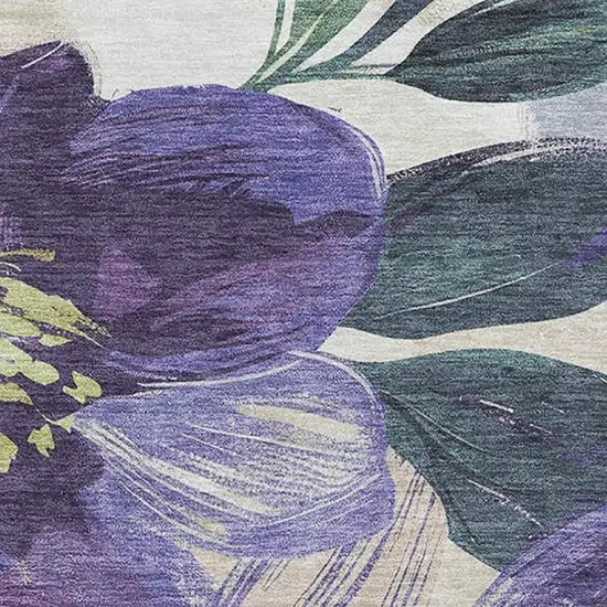 Purple Green And Ivory Floral Washable Area Rug With UV Protection Photo 2