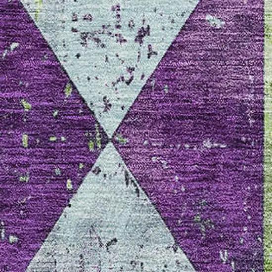 Purple Green And Ivory Geometric Washable Area Rug With UV Protection Photo 2