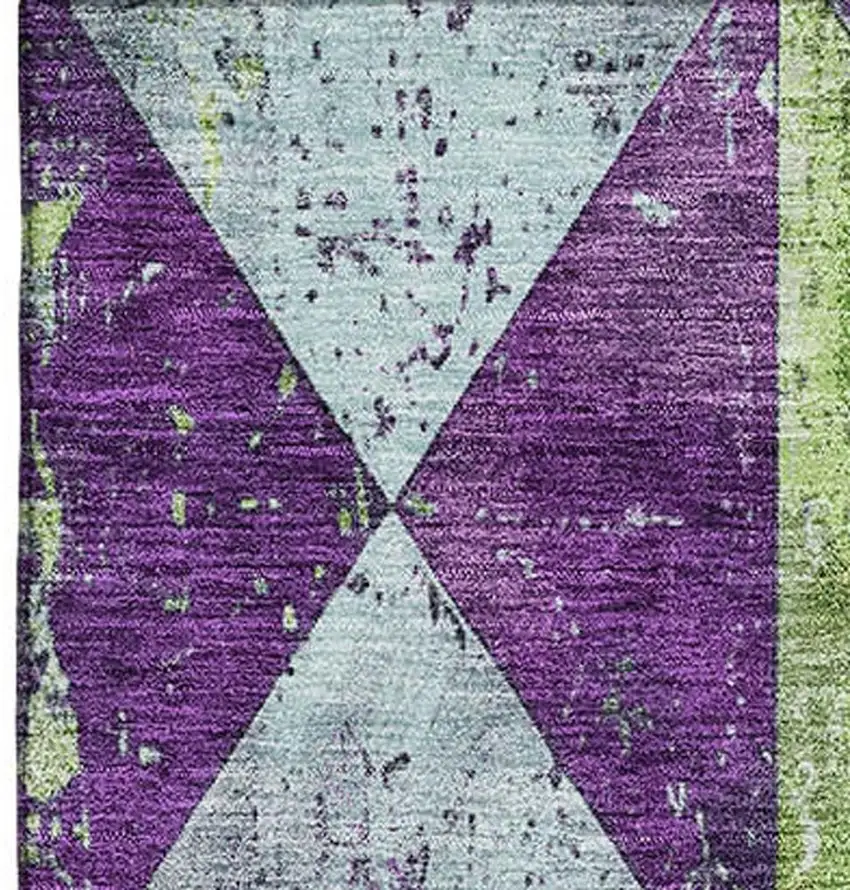 Purple Green And Ivory Geometric Washable Area Rug With UV Protection Photo 3