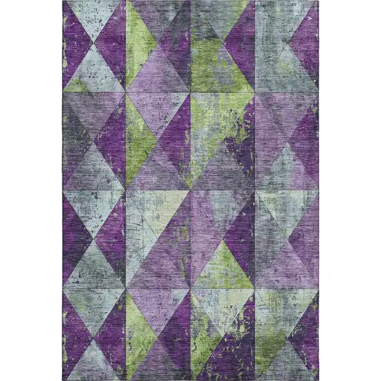 Purple Green And Ivory Geometric Washable Area Rug With UV Protection Photo 1