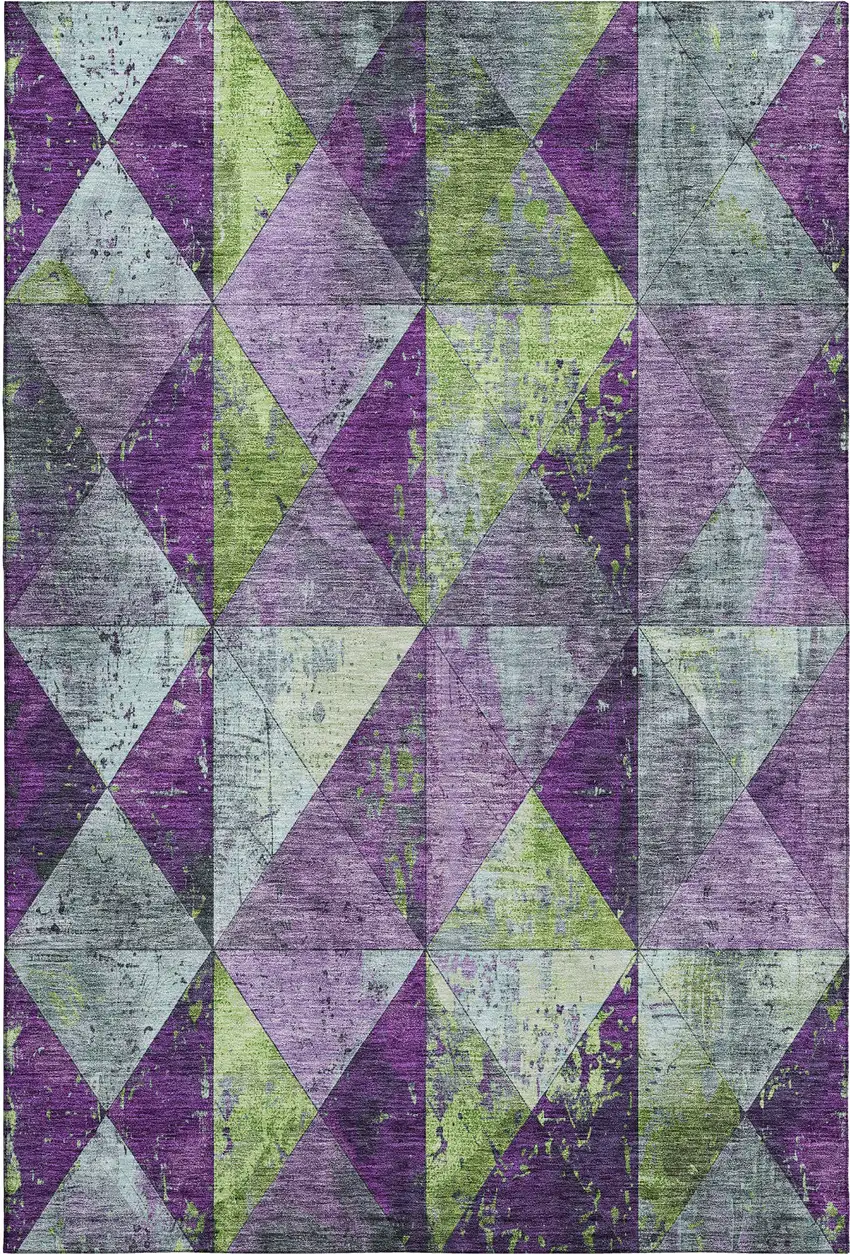 Purple Green And Ivory Geometric Washable Area Rug With UV Protection Photo 1