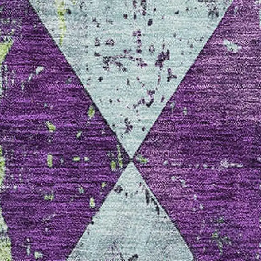 Purple Green And Ivory Geometric Washable Area Rug With UV Protection Photo 2