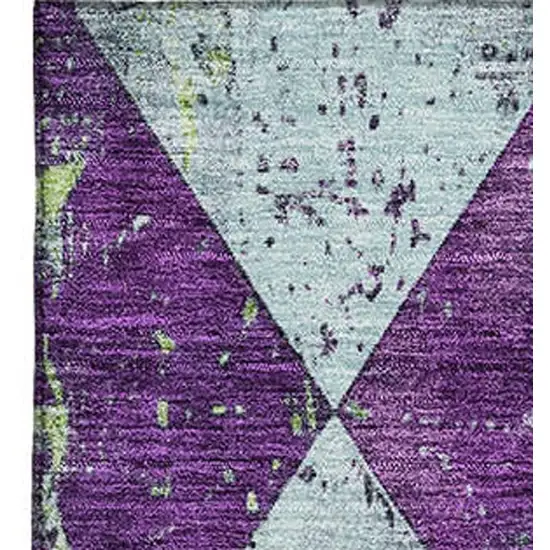 Purple Green And Ivory Geometric Washable Area Rug With UV Protection Photo 2