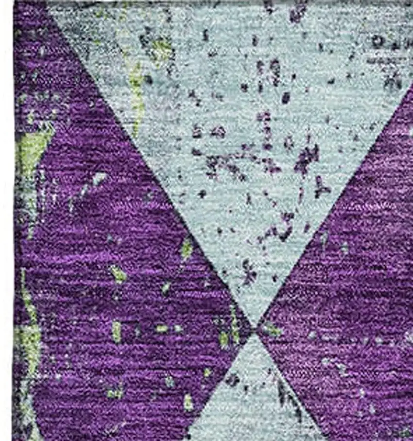 Purple Green And Ivory Geometric Washable Area Rug With UV Protection Photo 2