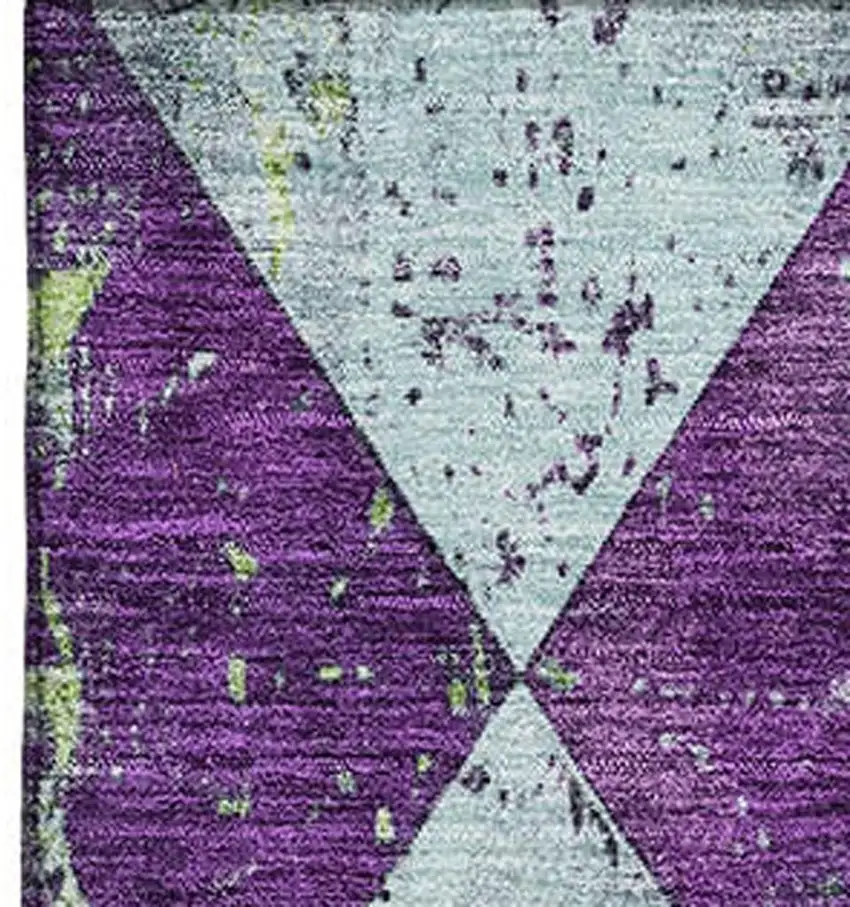 Purple Green And Ivory Geometric Washable Area Rug With UV Protection Photo 2